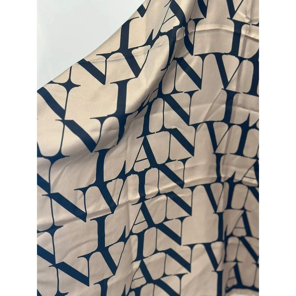 Lanvin Paris Silk Foulard Scarf Logo Print Beige Black W090151421P5B NWT